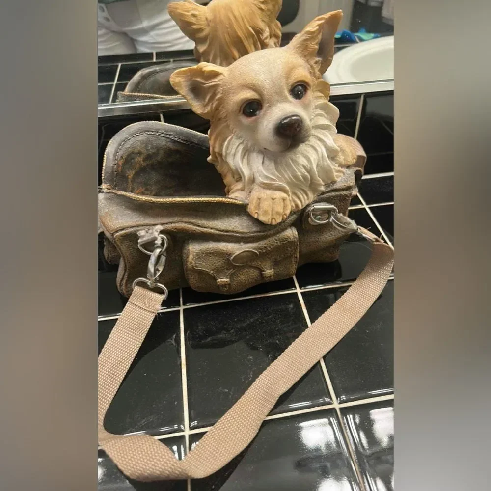 Vintage Corgi Dog Sitting in a Duffle Bag Planter Container